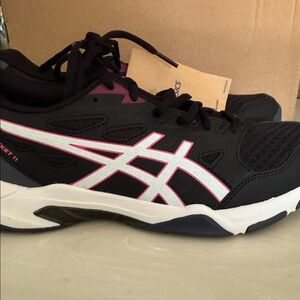 ASICS Women's Black and White Sneakers with Pink Accents